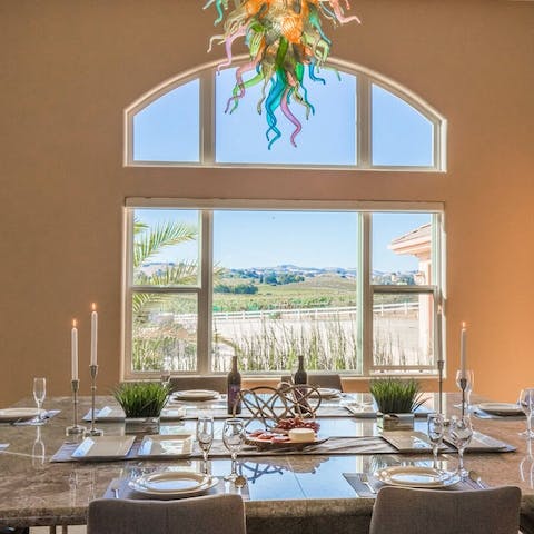 Dine in style at the marble table with views