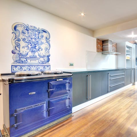Cook on the striking blue AGA, proper countryside style