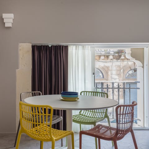 Dine with the balcony doors open for that alfresco feeling
