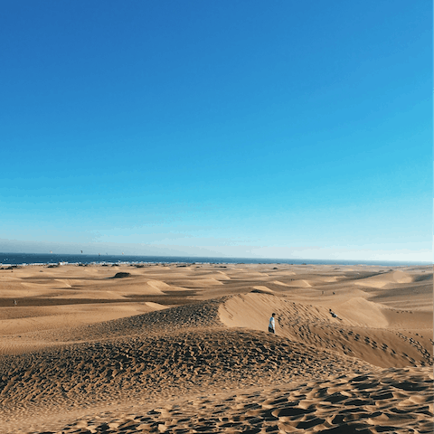 Explore the magnificent dunes of Maspalomas, a fifteen-minute drive away