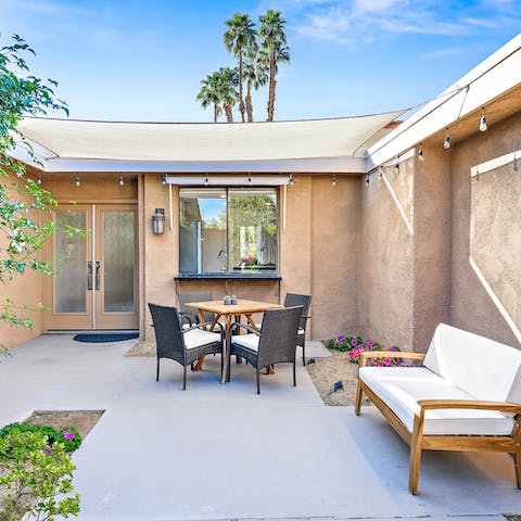 Dine alfresco in your courtyard or curl up with a book on the couch