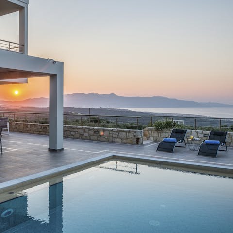 Watch the spectacular Grecian sunsets from the pool or terrace