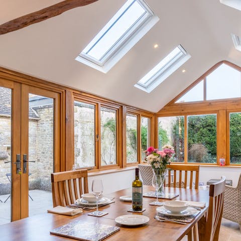 Set the table ready for brunch in the light-filled dining area