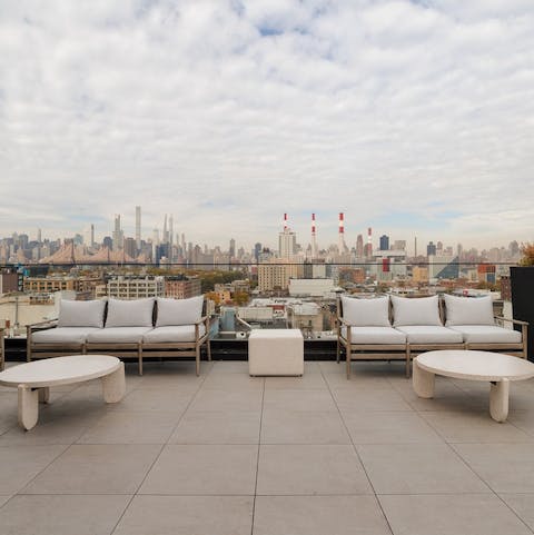 Head up to the communal rooftop for striking views over Manhattan's skyline