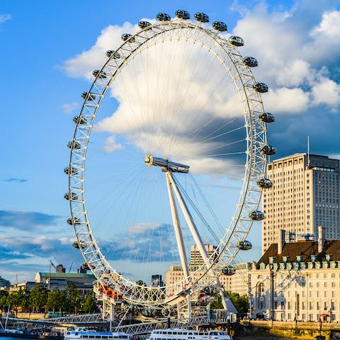 Take in the city views from the London Eye, a twenty minute walk away