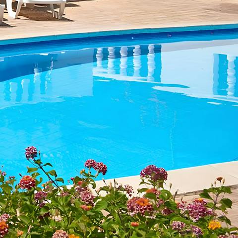 Swim gentle laps in the private swimming pool 