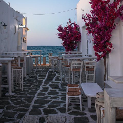 Relax under the gentle hum of the evening at a charming restaurant