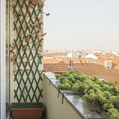 Look out over the city's rooftops from the bedrooms' balconies