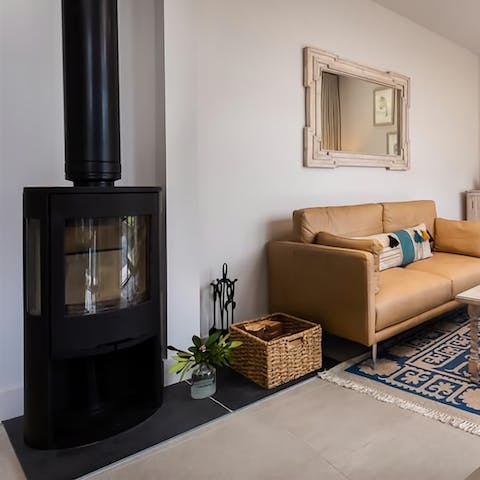 Keep the living room nice and warm with the wood-burning stove