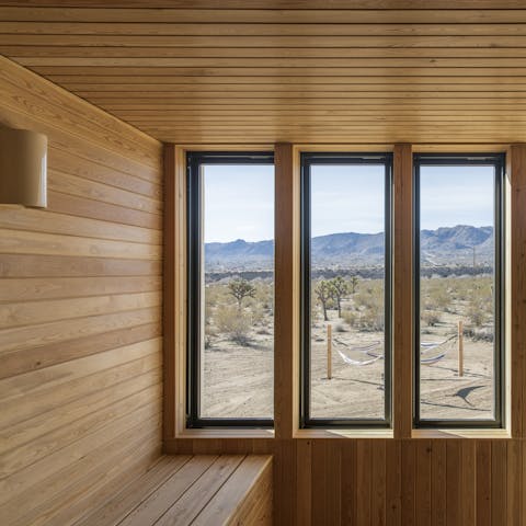 Relax in the sauna overlooking the  joshua trees