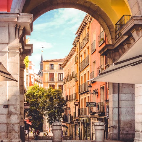 Stroll around the famous Plaza Mayor, a twenty-three-minute walk from your home