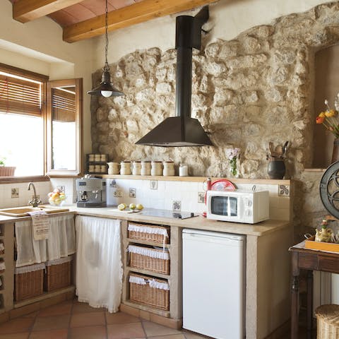 Choose between one of three full kitchens to cook in