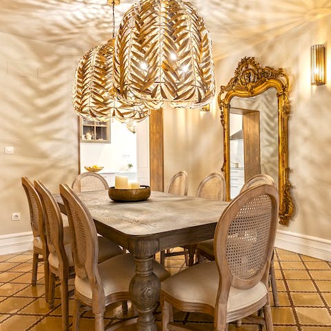 Serve up a lavish home-cooked meal at the gorgeous dining table