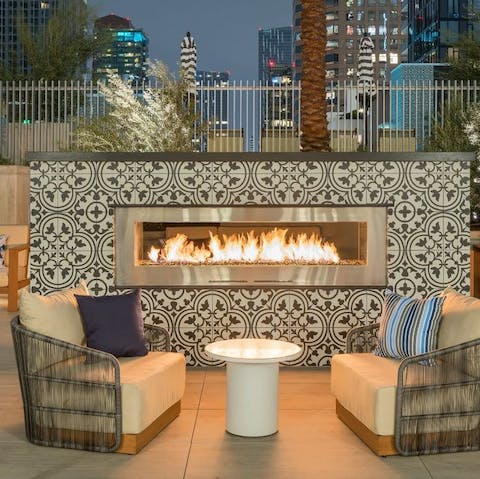 Nab a spot by the outdoor firepit 