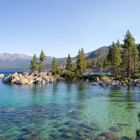 The iconic Lake Tahoe is a 10-minute drive away