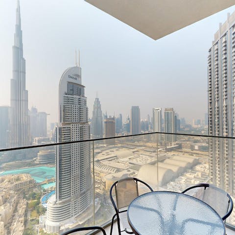 Look out across Downtown Dubai from the private balcony