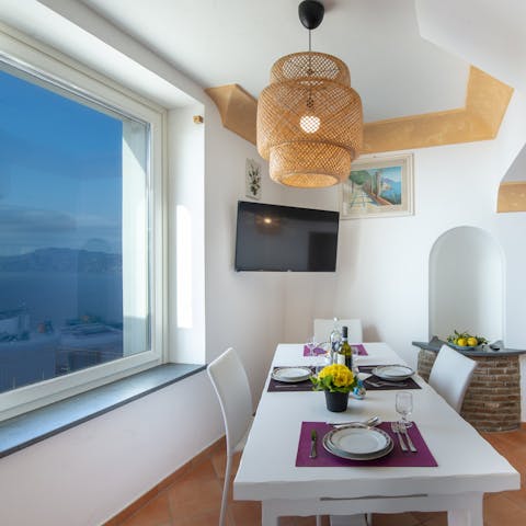 Elevate meals by dining right next to the window with stunning views