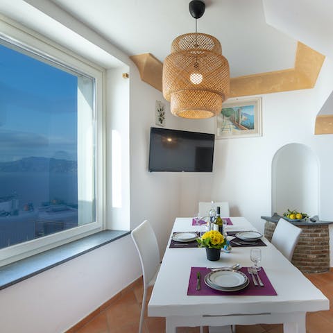 Elevate meals by dining right next to the window with stunning views