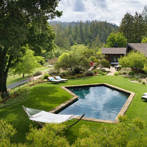Cool off in the private pool on cloudless California days