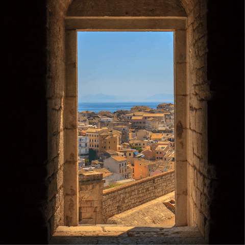 Gaze out over Corfu's Old Town from the New Fortress, dating back to the sixteenth century