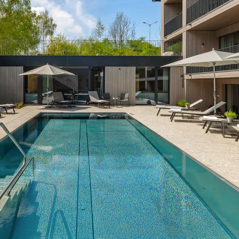 Take a dip in the heated communal pool which you can access directly from your apartment 