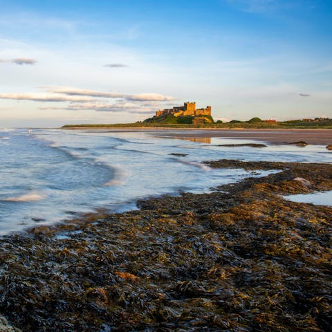 Drive to Bamburgh Castle by the sandy beach, about twenty minutes away