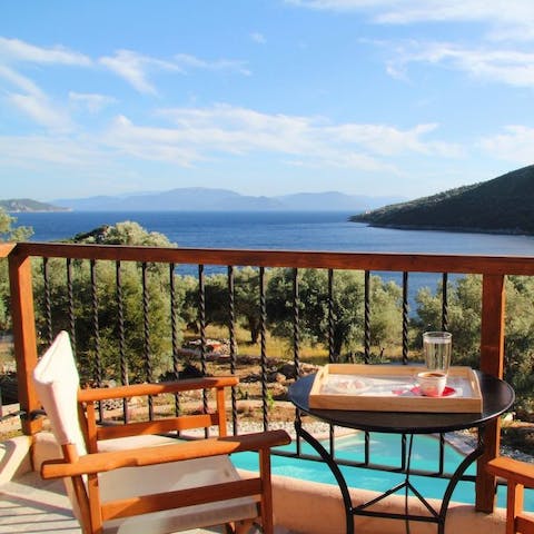 Savour your morning cup of coffee on the balcony, the sparkling Ionian Sea as your backdrop