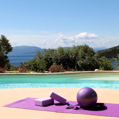 Enjoy your morning yoga session or workout poolside