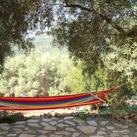 Swing life away in the colourful hammock underneath the shady trees