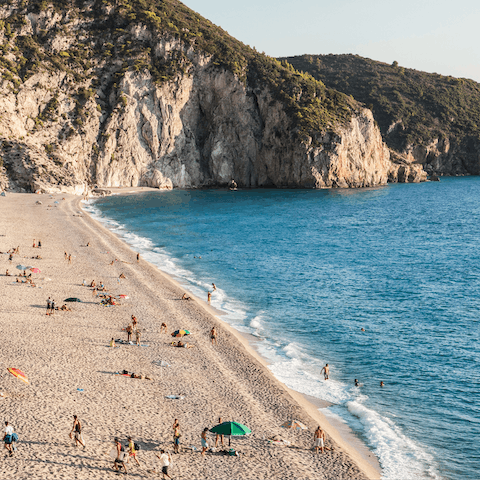Visit Lefkas' sprawling beaches – Afteli is just a fifteen-minute drive away