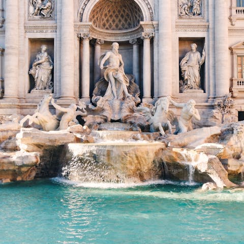 Make like Sylvia and Marcello in the iconic film La Dolce Vita and visit the Trevi Fountain, a three-minute stroll away