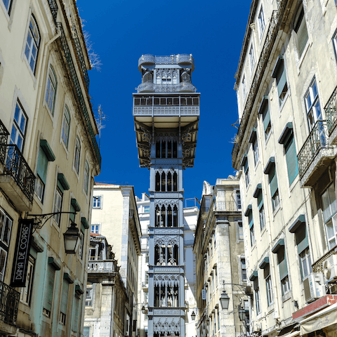 Take a ride on the Santa Justa Lift, a fifteen-minute stroll from your door