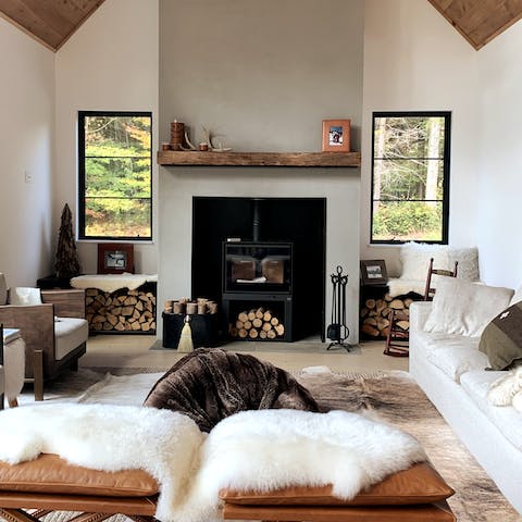 Get a fire going in the wood-burning stove for a cosy evening in