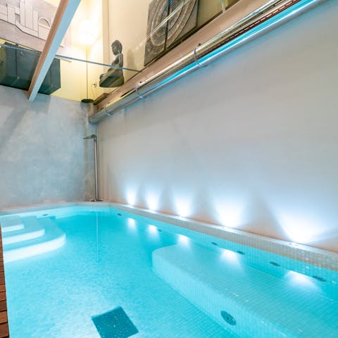 Enjoy a dip in the quirky glass-roofed indoor pool