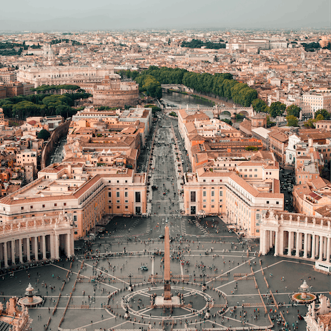 Feel the religious energy of The Vatican City, just a thirty-four-minute walk away