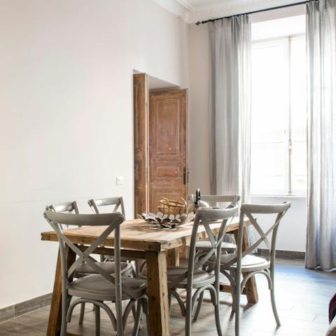 Sit down for lunch in a rustic and light-filled dining area