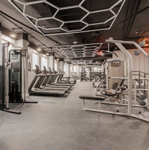 Start your mornings with an invigorating workout in the nearby communal 24-7 gym