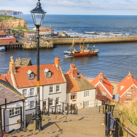 Climb Whitby's famous 199 Steps, a five-minute walk away