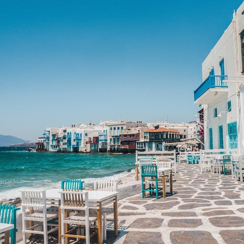 Enjoy the stunning vistas of Mykonos, with the Town and the idyllic beaches just moments away