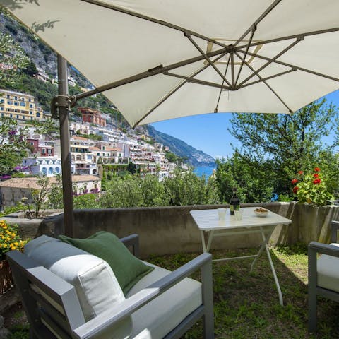 Take in sublime views over Positano and the Mediterranean seascape 