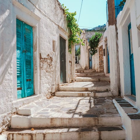 Roam the pretty streets in Naxos Town, ten minutes away by car