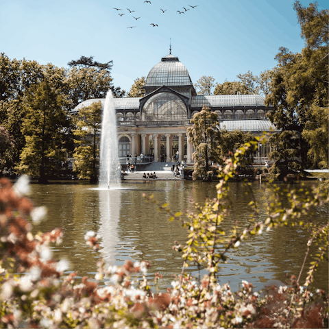 Spend the day in El Retiro Park, around a two-minute walk away