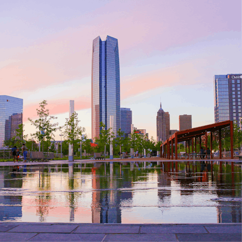 Drive ten minutes to downtown OKC for fine dining, monuments and museums