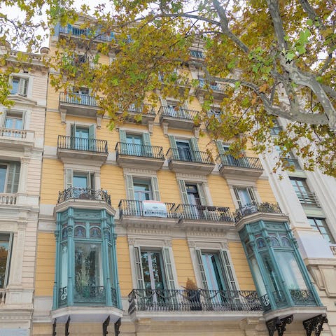 Stay on a leafy street just a five-minute walk from the famous Casa Batlló