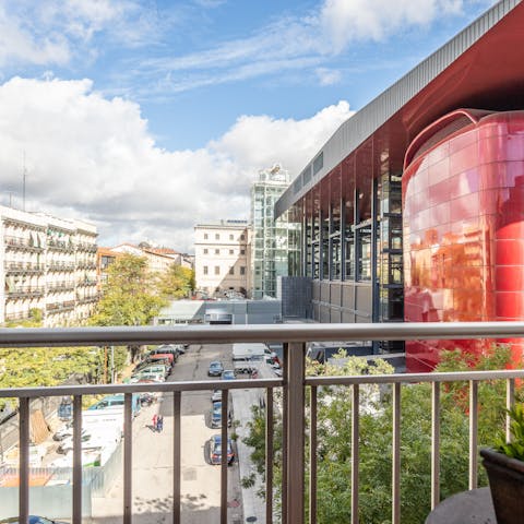 Admire views of the Reina Sofia Museum from the balcony
