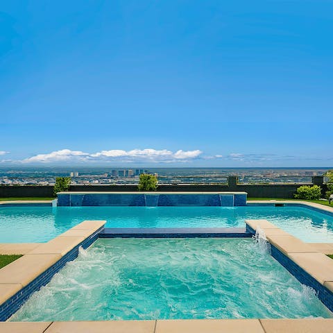 Watch the sunset as you swim in the pool or relax in the hot tub