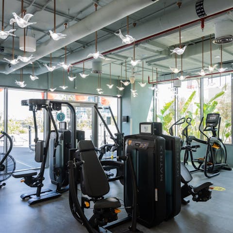 Start the day with a weights workout in the on-site gym