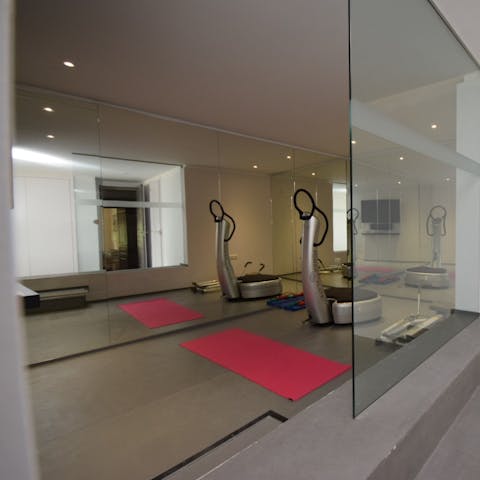 Keep up your workout in the home gym, with professional equipment perfect for keeping fit during your stay