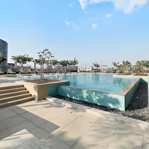 Have a refreshing dip in the shared pool and cool off from the Dubai heat