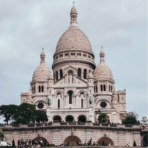 Explore your Montmartre neighbourhood – the beautiful Sacré-Cœur Basilica is a fourteen-minute walk away 